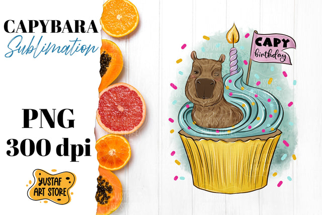 Cute capybara sublimation design. Capy Birthday Sublimation Yustaf Art Store 