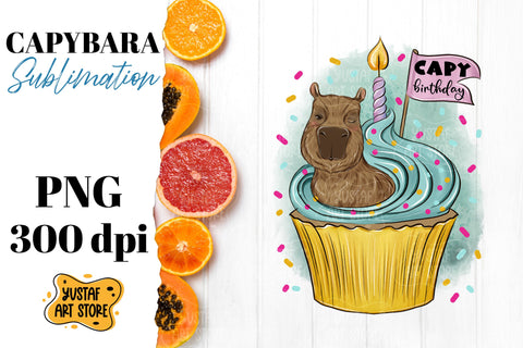 Cute capybara sublimation design. Capy Birthday Sublimation Yustaf Art Store 