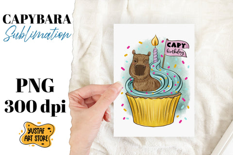 Cute capybara sublimation design. Capy Birthday Sublimation Yustaf Art Store 