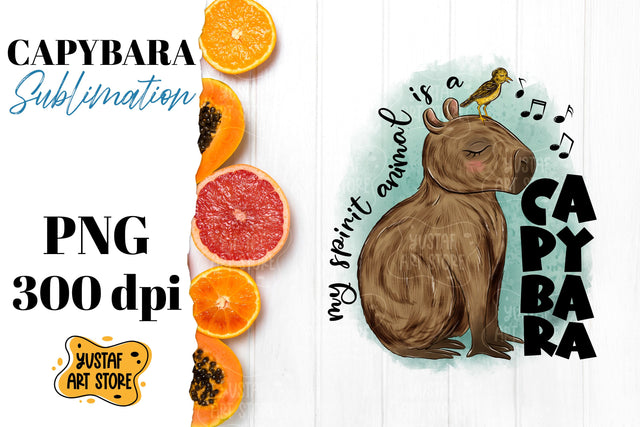 Cute capybara with bird sublimation design. My spirit animal Sublimation Yustaf Art Store 