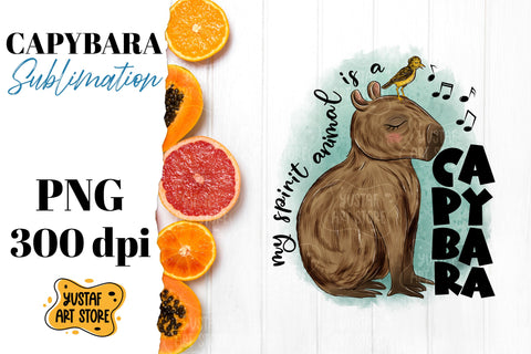 Cute capybara with bird sublimation design. My spirit animal Sublimation Yustaf Art Store 