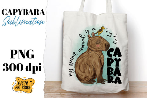 Cute capybara with bird sublimation design. My spirit animal Sublimation Yustaf Art Store 