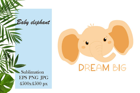 Cute cartoon animal - Baby elephant sublimation png - Dream big Sublimation LuckyTurtleArt 
