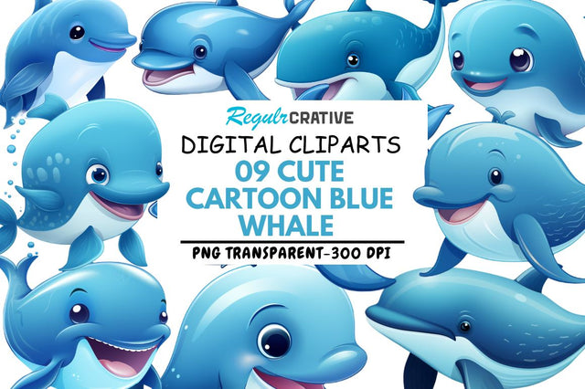Cute Cartoon Blue Whale Clipart Sublimation Regulrcrative 