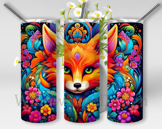 Cute Cartoon Fox 20oz Skinny Tumbler Png, Cute Baby Foxes Cartoon Flowers Tumbler, Baby Fox Tumbler Wrap, Cute Colorful Baby Foxes Flowers Png Sublimation WillowSageDesign 
