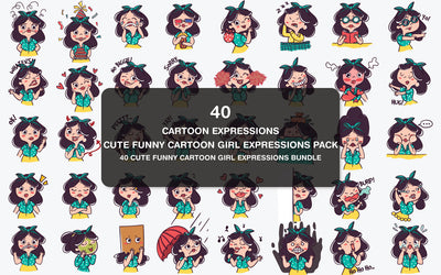 Cute Cartoon Girl Expressions Pack illustration SVG naemmiah021 