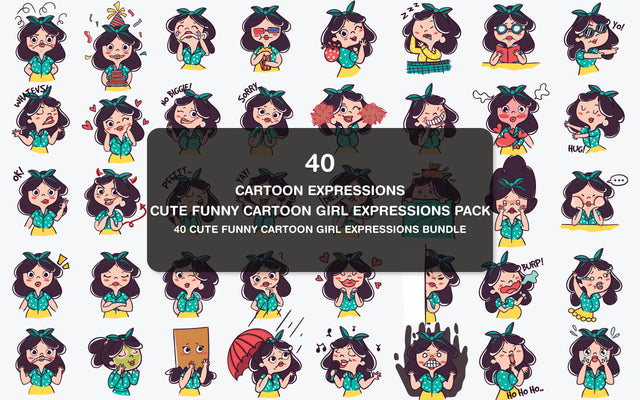 Cute Cartoon Girl Expressions Pack illustration SVG naemmiah021 