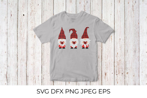 Cute cartoon gnomes holding heart. Red buffalo plaid SVG LaBelezoka 
