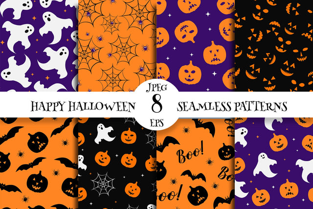 Cute Cartoon Halloween Seamless Patterns Digital Paper SVG LaBelezoka 