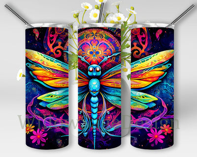 Cute Cartoon Style Dragonfly 20oz Skinny Tumbler Png, Colorful Dragonfly Tumbler, Stained Glass Colorful Dragonfly Tumbler Wrap, Watercolor Dragonfly Tumbler Sublimation WillowSageDesign 