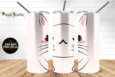 Cute Cat Face 20 oz Skinny Tumbler Wrap Sublimation Design Sublimation Pazal Studio 