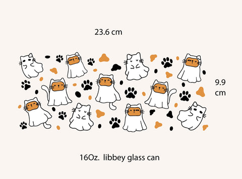 Cute Cat Ghost Svg 16oz Glass Can Wrap ,Thanksgiving Libbey Can Glass Wrap, Halloween can glass Digital Pattern ChuliArt 