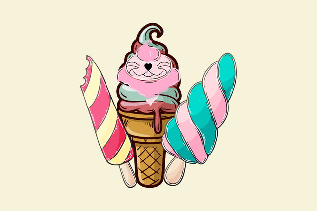 Cute Cat Ice Cream Kitten Lover Design Sublimation Rupkotha 