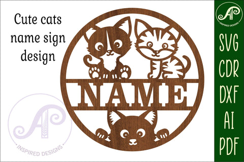 Cute Cat name sign svg laser cut template SVG APInspireddesigns 