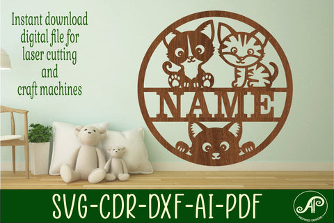 Cute Cat name sign svg laser cut template SVG APInspireddesigns 