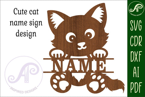 Cute Cat Name sign svg laser cut template, wall art SVG APInspireddesigns 