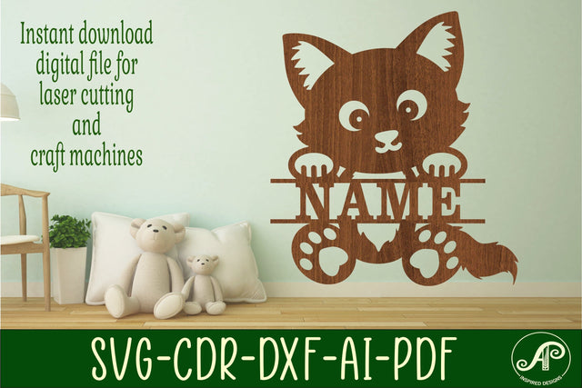 Cute Cat Name sign svg laser cut template, wall art SVG APInspireddesigns 