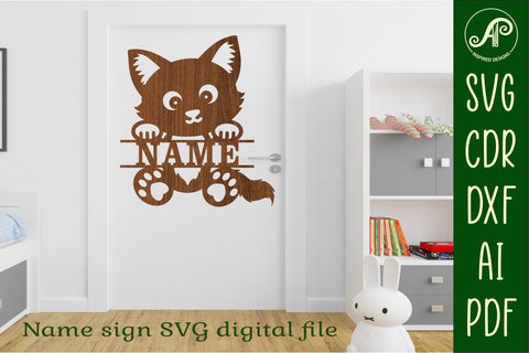 Cute Cat Name sign svg laser cut template, wall art SVG APInspireddesigns 