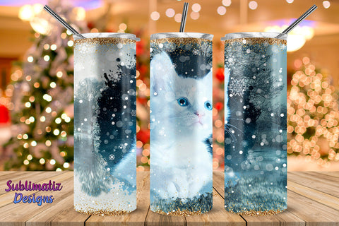 Cute Cat on Winter Skinny Tumbler Wrap Sublimation Sublimatiz Designs 