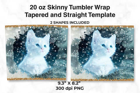 Cute Cat on Winter Skinny Tumbler Wrap Sublimation Sublimatiz Designs 