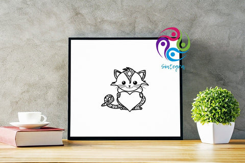 Cute Cat out of Mandala with Heart Svg File SVG Sintegra 