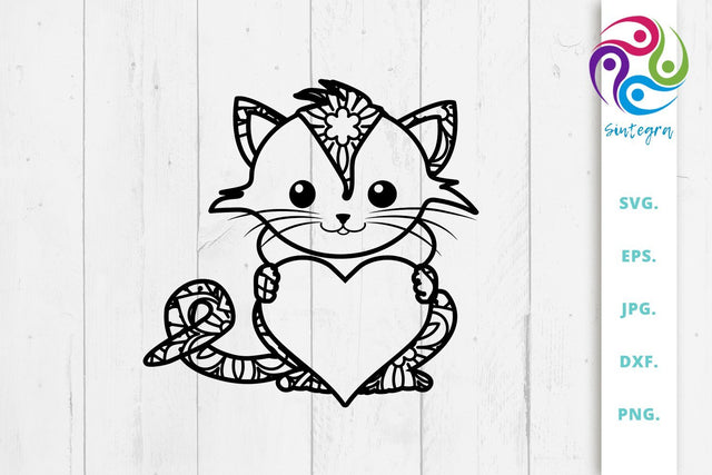 Cute Cat out of Mandala with Heart Svg File SVG Sintegra 