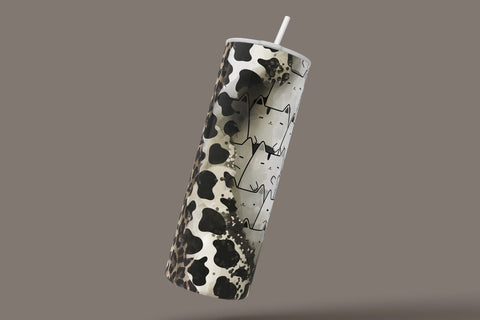 Cute Cat Print Tumbler Wrap, Western Cow Boy Tumbler Design, Cow Leopard Hide, Seamless Sublimation Design PNG, 20 oz Skinny Travel Tumbler Sublimation Syre Digital Creations 
