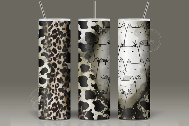 Cute Cat Print Tumbler Wrap, Western Cow Boy Tumbler Design, Cow Leopard Hide, Seamless Sublimation Design PNG, 20 oz Skinny Travel Tumbler Sublimation Syre Digital Creations 