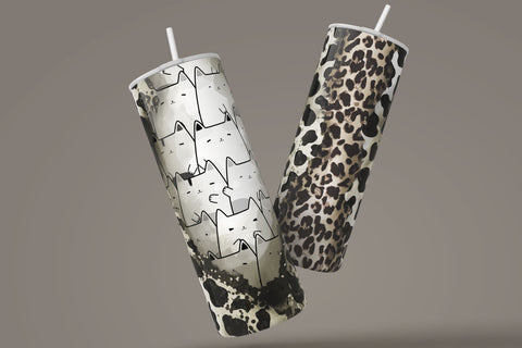 Cute Cat Print Tumbler Wrap, Western Cow Boy Tumbler Design, Cow Leopard Hide, Seamless Sublimation Design PNG, 20 oz Skinny Travel Tumbler Sublimation Syre Digital Creations 