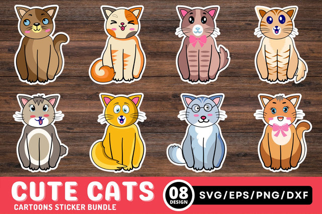 Cute Cats Cartoons Stickers Bundle SVG Regulrcrative 