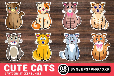 Cute Cats Cartoons Stickers Bundle SVG Regulrcrative 
