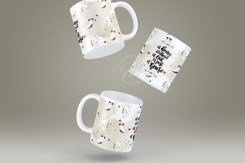 Cute Cats Mug Design, A Home Without a Cat is just a House, Cute Cats Wrap, Cat Mug Wrap, 11 & 15 Oz Mug Cricut Press Sublimation Wrap Sublimation Syre Digital Creations 