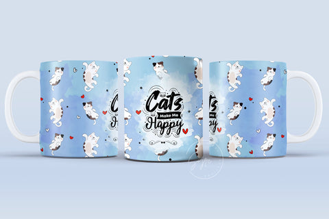 Cute Cats Mug Design, Cats Make Me Happy, Cute Cats Wrap, Cat Lover Gift Ideas, Cat Mug Wrap, 11 & 15 Oz Mug Cricut Press Sublimation Wrap Sublimation Syre Digital Creations 