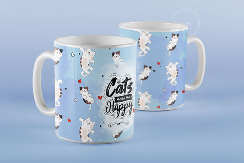 Cute Cats Mug Design, Cats Make Me Happy, Cute Cats Wrap, Cat Lover Gift Ideas, Cat Mug Wrap, 11 & 15 Oz Mug Cricut Press Sublimation Wrap Sublimation Syre Digital Creations 