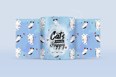 Cute Cats Mug Design, Cats Make Me Happy, Cute Cats Wrap, Cat Lover Gift Ideas, Cat Mug Wrap, 11 & 15 Oz Mug Cricut Press Sublimation Wrap Sublimation Syre Digital Creations 
