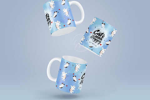 Cute Cats Mug Design, Cats Make Me Happy, Cute Cats Wrap, Cat Lover Gift Ideas, Cat Mug Wrap, 11 & 15 Oz Mug Cricut Press Sublimation Wrap Sublimation Syre Digital Creations 