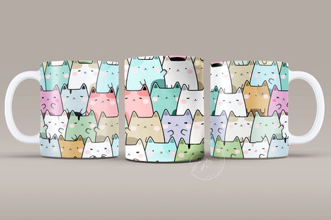 Cute Cats Mug Design, Cute Cats Sublimation Wrap, Cat Mug Wrap, Gift for Christmas Holiday, 11 & 15 Oz Mug Cricut Press Sublimation Wrap Sublimation Syre Digital Creations 