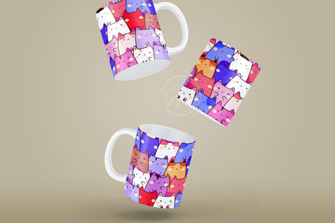 Cute Cats Mug Design, Cute Cats Sublimation Wrap, Cat Mug Wrap, Gift for Christmas Holiday, 11 & 15 Oz Mug Cricut Press Sublimation Wrap Sublimation Syre Digital Creations 