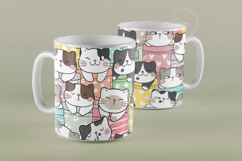 Cute Cats Mug Design, Cute Cats Sublimation Wrap, Cat Mug Wrap, Gift for Christmas Holiday, 11 & 15 Oz Mug Cricut Press Sublimation Wrap Sublimation Syre Digital Creations 