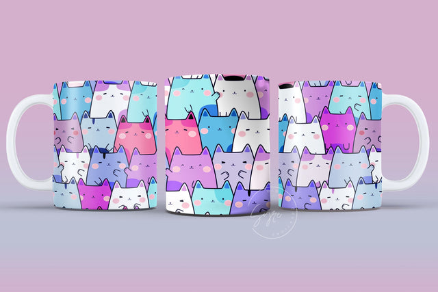 Cute Cats Mug Design, Cute Cats Sublimation Wrap, Cat Mug Wrap, Gift for Christmas Holiday, 11 & 15 Oz Mug Cricut Press Sublimation Wrap Sublimation Syre Digital Creations 