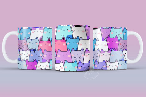 Cute Cats Mug Design, Cute Cats Sublimation Wrap, Cat Mug Wrap, Gift for Christmas Holiday, 11 & 15 Oz Mug Cricut Press Sublimation Wrap Sublimation Syre Digital Creations 