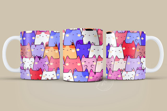Cute Cats Mug Design, Cute Cats Sublimation Wrap, Cat Mug Wrap, Gift for Christmas Holiday, 11 & 15 Oz Mug Cricut Press Sublimation Wrap Sublimation Syre Digital Creations 