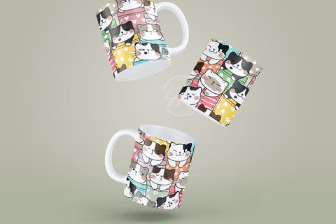 Cute Cats Mug Design, Cute Cats Sublimation Wrap, Cat Mug Wrap, Gift for Christmas Holiday, 11 & 15 Oz Mug Cricut Press Sublimation Wrap Sublimation Syre Digital Creations 