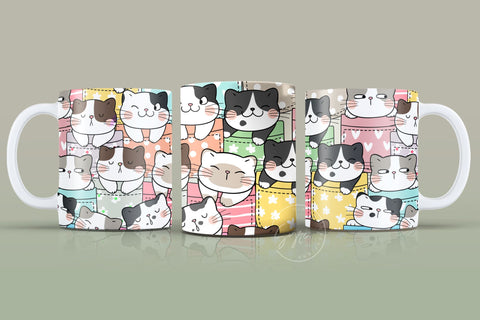 Cute Cats Mug Design, Cute Cats Sublimation Wrap, Cat Mug Wrap, Gift for Christmas Holiday, 11 & 15 Oz Mug Cricut Press Sublimation Wrap Sublimation Syre Digital Creations 