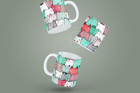 Cute Cats Mug Design, Cute Cats Sublimation Wrap, Cat Mug Wrap, Gift for Christmas Holiday, 11 & 15 Oz Mug Cricut Press Sublimation Wrap Sublimation Syre Digital Creations 
