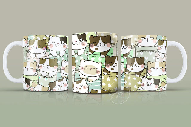 Cute Cats Mug Design, Cute Cats Sublimation Wrap, Cat Mug Wrap, Gift for Christmas Holiday, 11 & 15 Oz Mug Cricut Press Sublimation Wrap Sublimation Syre Digital Creations 