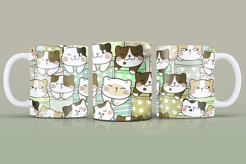 Cute Cats Mug Design, Cute Cats Sublimation Wrap, Cat Mug Wrap, Gift for Christmas Holiday, 11 & 15 Oz Mug Cricut Press Sublimation Wrap Sublimation Syre Digital Creations 