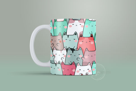 Cute Cats Mug Design, Cute Cats Sublimation Wrap, Cat Mug Wrap, Gift for Christmas Holiday, 11 & 15 Oz Mug Cricut Press Sublimation Wrap Sublimation Syre Digital Creations 