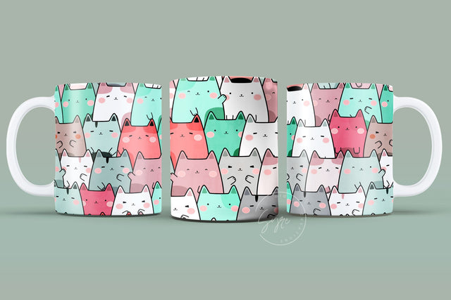 Cute Cats Mug Design, Cute Cats Sublimation Wrap, Cat Mug Wrap, Gift for Christmas Holiday, 11 & 15 Oz Mug Cricut Press Sublimation Wrap Sublimation Syre Digital Creations 