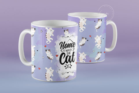 Cute Cats Mug Design, Home Is Where The Cat Is, Cute Cats Wrap, Cat Mug Wrap, 11 & 15 Oz Mug Cricut Press Sublimation Wrap Sublimation Syre Digital Creations 
